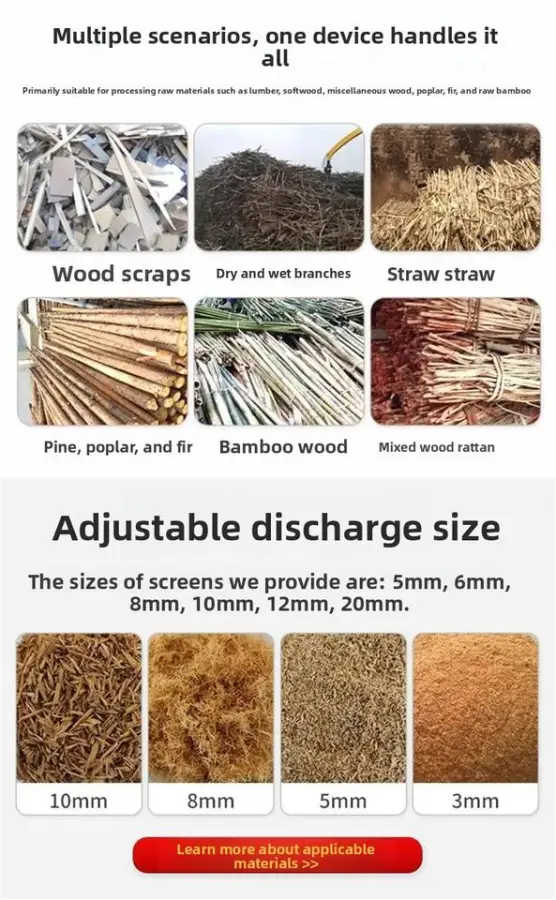 Tree Branch Forestry Corn Cob Bamboo Wood Chips Engine-Powered Processing Machine with 380V/220V/110V Voltage 1 Year Warranty — image 7