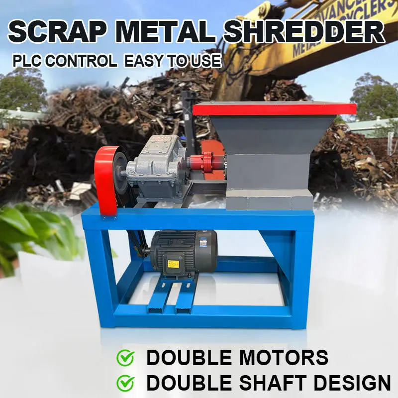 Steel-Reinforced Double Shaft Shredder Large Capacity Bottle Plastic Waste Tyre Crusher with Gearbox Scrap Pipe Metal — image 4