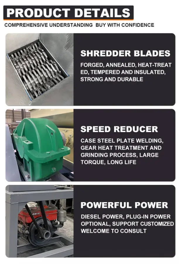 Industrial Steel Shredder Plastic Crushing Machine Double Shaft Design Gearbox Motor Bearing Waste Bottle Crusher Automatic — image 7