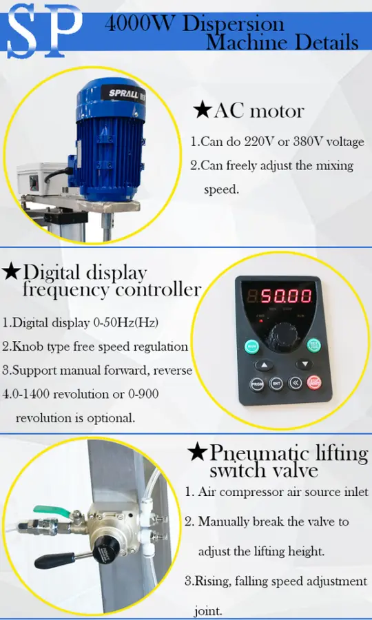 SPRALL Stainless Steel Frequency Conversion Dispersion Explosion-proof Chemical Shampoo Mixer Paint Pneumatic Lift Agitator — image 4