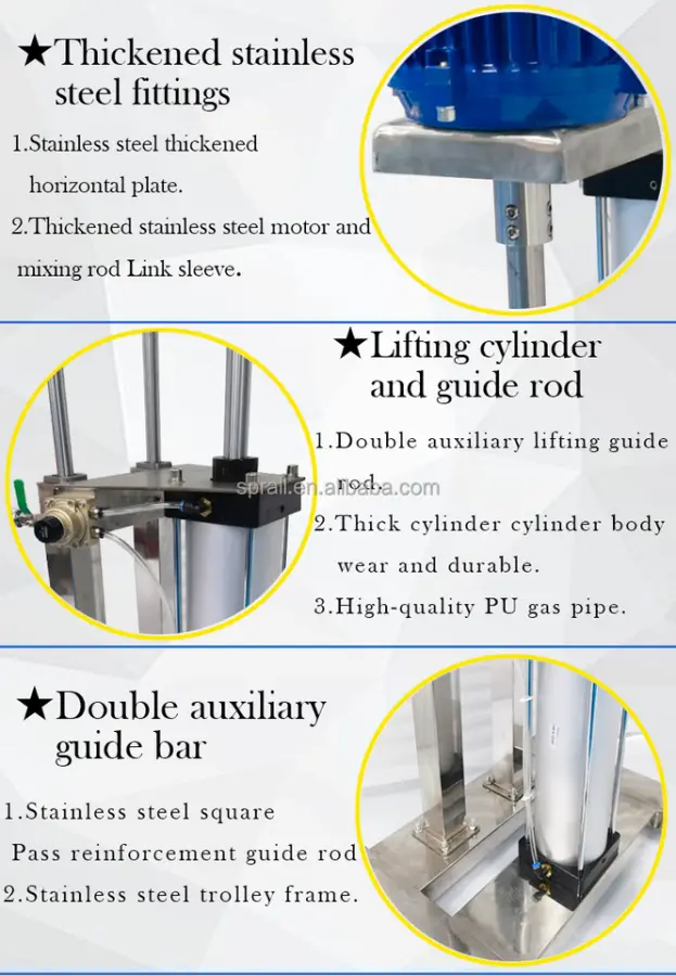 SPRALL Stainless Steel Frequency Conversion Dispersion Explosion-proof Chemical Shampoo Mixer Paint Pneumatic Lift Agitator — image 5