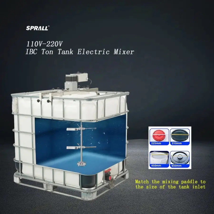 SPRALL Industrial Soap Lotion Perfume Dishwashing Mixer Machine Brushless Motor Agitator 1000L IBC Tank Tote 220V Food SUS304 — image 4