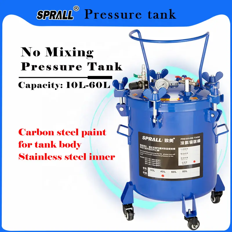 SPRALL Factory Outlet 10-60L Stainless Steel 304 Inner Automatic Spray Paint Pressure Vessel Tank High Safety Level Mixer — image 3