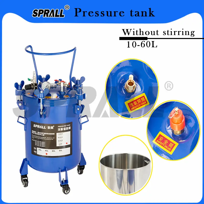 SPRALL Factory Outlet 10-60L Stainless Steel 304 Inner Automatic Spray Paint Pressure Vessel Tank High Safety Level Mixer — image 5