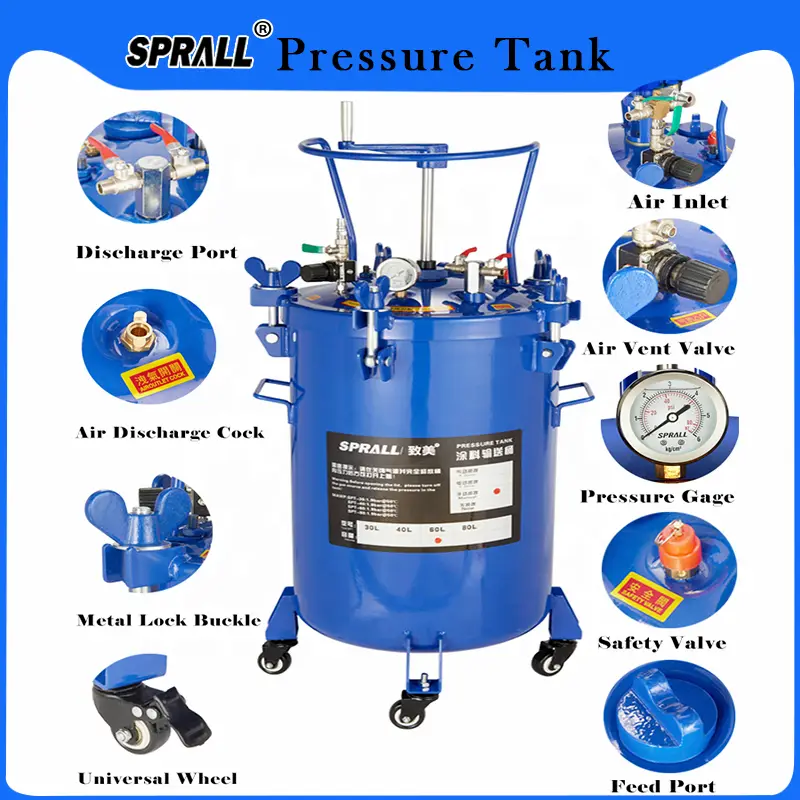 10-60L Factory Direct SPRALL Paint Coating Pneumatic Mixing Pressure Vessel Tank with Motor High Safety Level — image 7