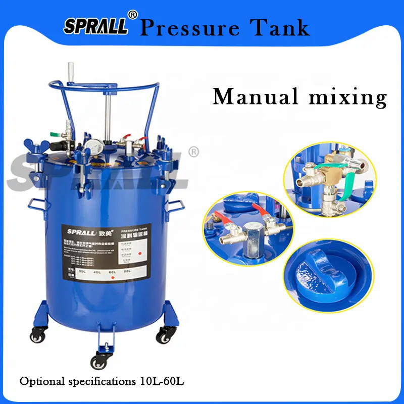 SPRALL 10L-60L Manual Paint Pressure Pot Tank Regulator Pressure Gauge Stainless Steel Inner Cast Iron Pressure Pressure Vessel — image 3