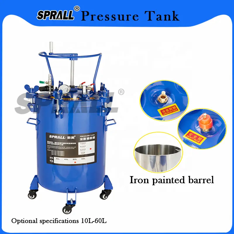SPRALL 10L-60L Manual Paint Pressure Pot Tank Regulator Pressure Gauge Stainless Steel Inner Cast Iron Pressure Pressure Vessel — image 4