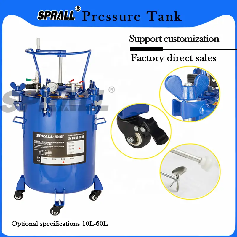 SPRALL 10L-60L Manual Paint Pressure Pot Tank Regulator Pressure Gauge Stainless Steel Inner Cast Iron Pressure Pressure Vessel — image 5