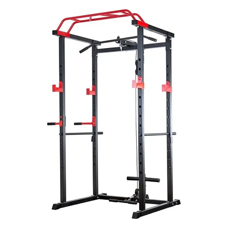 Squat Rack Power Cage Multi-Functional Power Rack with J-Hooks, Dip Handles, Landmine Attachment and Cable Pulley System — view 1