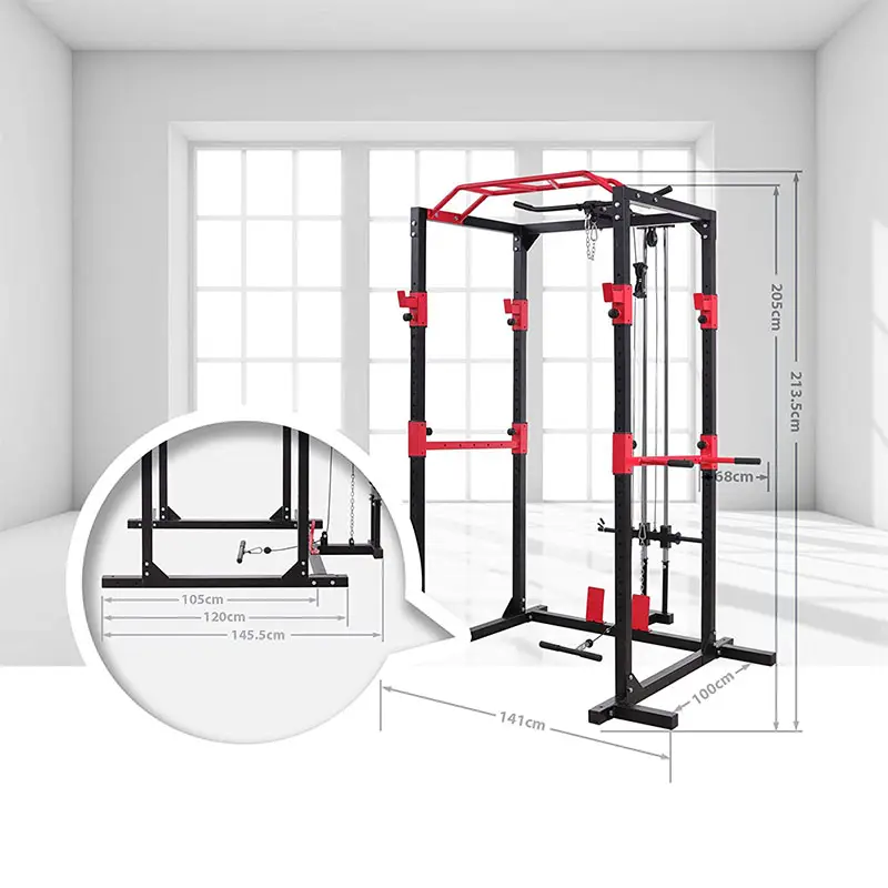 Squat Rack Power Cage Multi-Functional Power Rack with J-Hooks, Dip Handles, Landmine Attachment and Cable Pulley System 1 — image 6