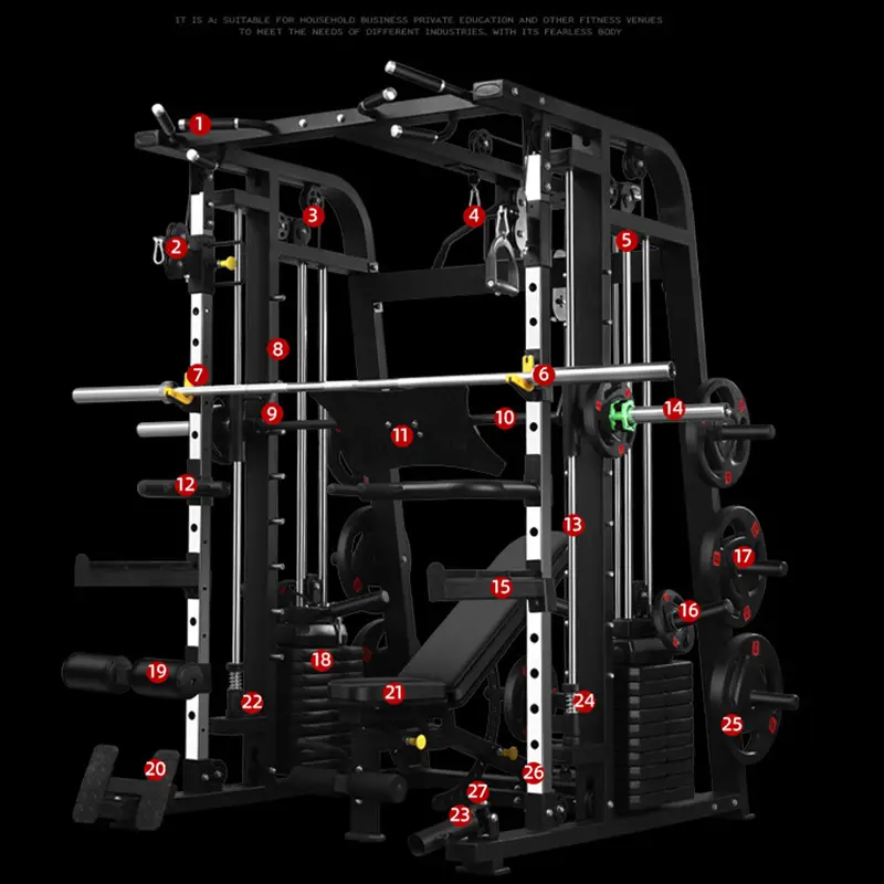 Smith Machine,Multi-Functional Exercise Equipment Home Fitness,Cage-Style,Multi-Power Adjustable, Squat Rack+Bench+100KG Weights — image 6