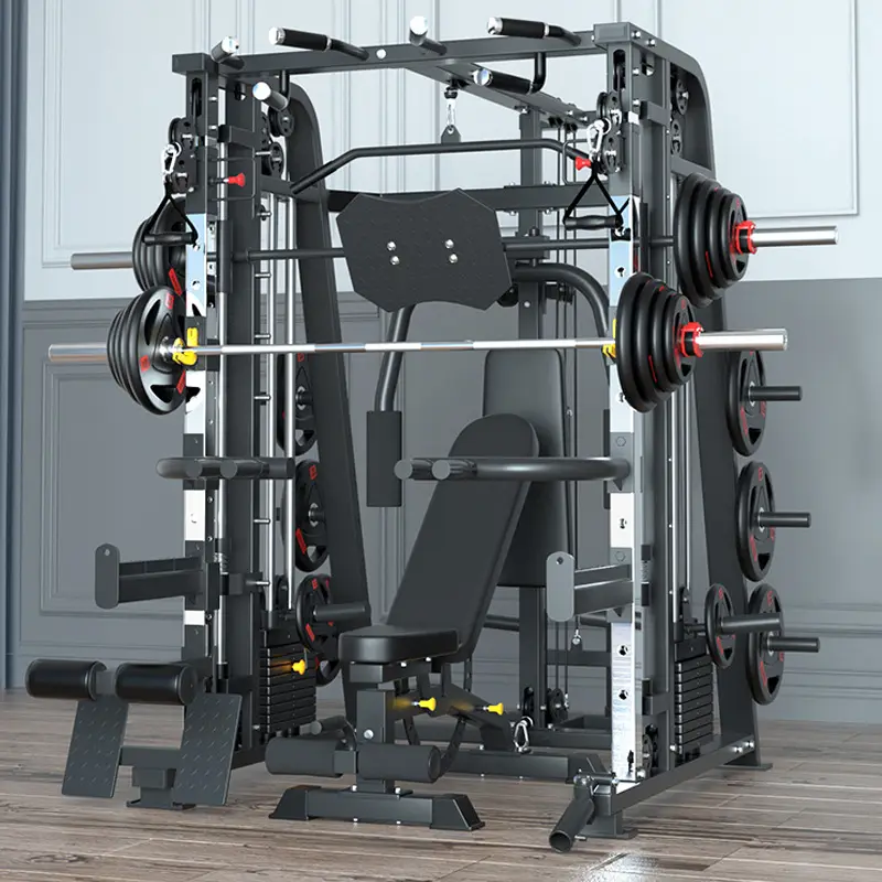 Smith Machine Set With 126kg Counterweights+100KG Weights+Bench+2 Barbell Bars Commercial Comprehensive Trainer Gantry F — view 1
