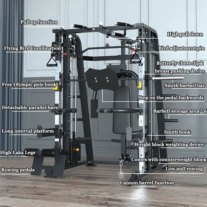 Smith Machine Set With 126kg Counterweights+100KG Weights+Bench+2 Barbell Bars Commercial Comprehensive Trainer Gantry Frame — image 3