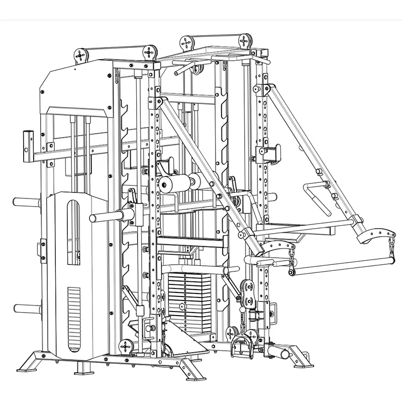 Free Shipping Squat Frame Gym Large Weight Lifting Gantry With 60*2=120KG Counterweights Trength Training Commercial Smith Rod — image 3