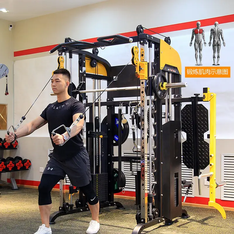 Free Shipping Squat Frame Gym Large Weight Lifting Gantry With 60*2=120KG Counterweights Trength Training Commercial Smith Rod — image 4