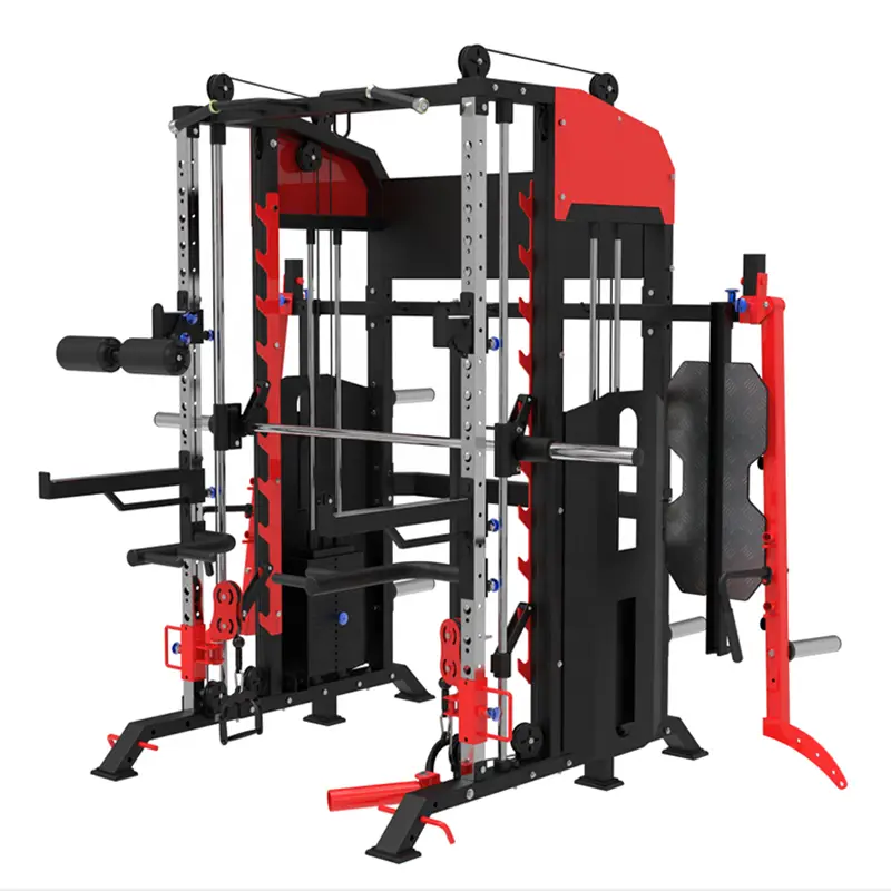 Free Shipping Squat Frame Gym Large Weight Lifting Gantry With 60*2=120KG Counterweights Trength Training Commercial Smith Rod — image 5