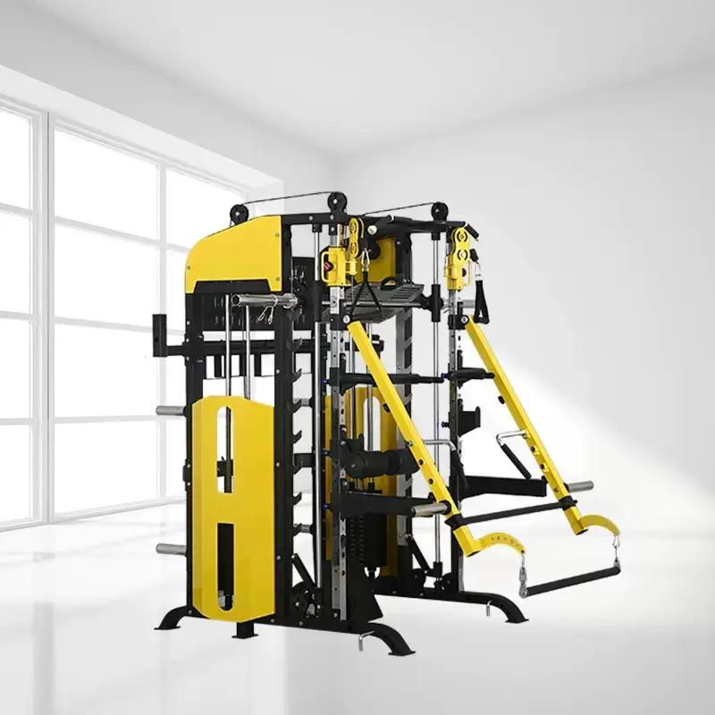 Free Shipping Squat Frame Gym Large Weight Lifting Gantry With 60*2=120KG Counterweights Trength Training Commercial Smith Rod — image 7