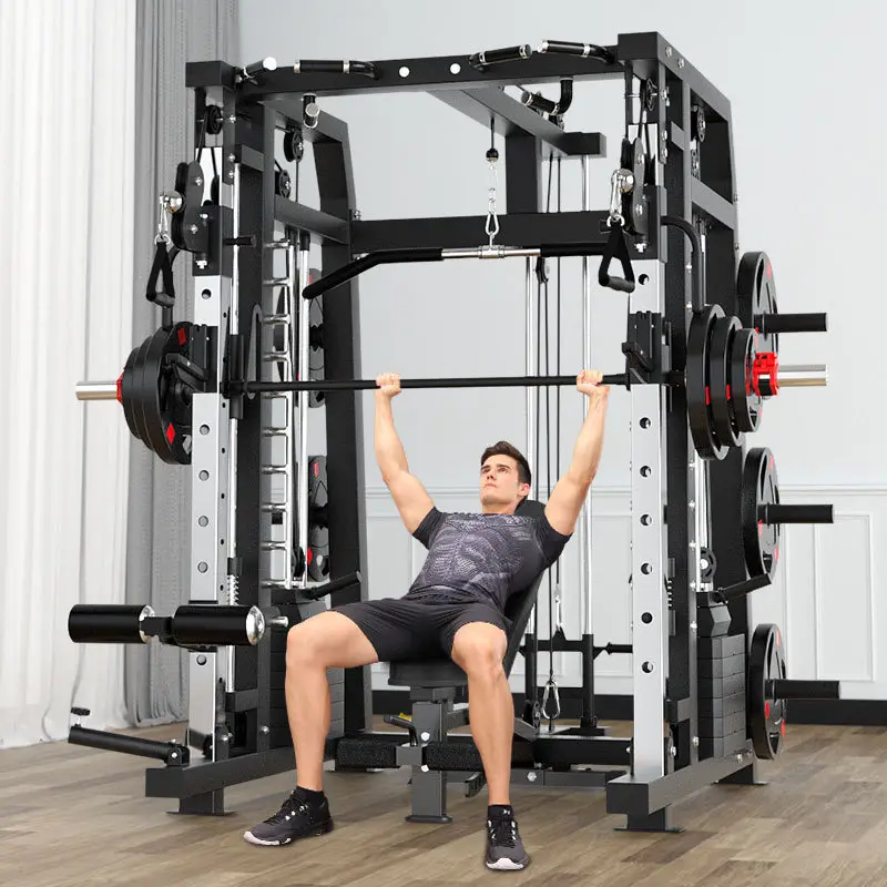Commercial Smith Machine Set With 130kg Counterweights+100kg Weight Plates+Bench Door To Door Seller Pay Tax Smith Machine Set — image 3