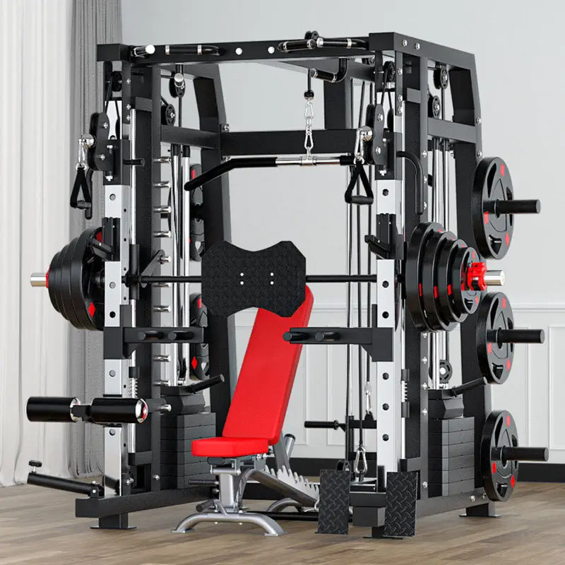 Commercial Smith Machine Set With 130kg Counterweights+100kg Weight Plates+Bench Door To Door Seller Pay Tax Smith Machine Set — image 4