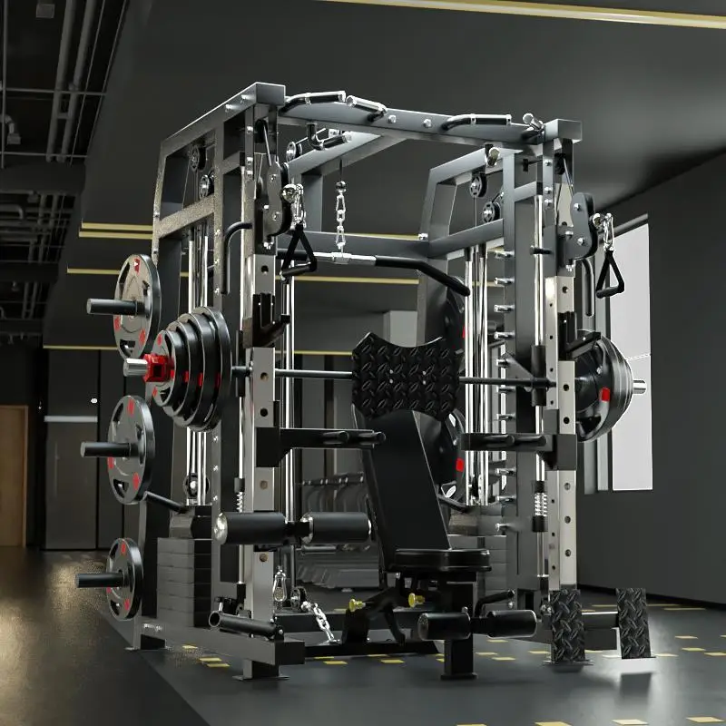 Commercial Smith Machine Set With 130kg Counterweights+100kg Weight Plates+Bench Door To Door Seller Pay Tax Smith Machine Set — image 8