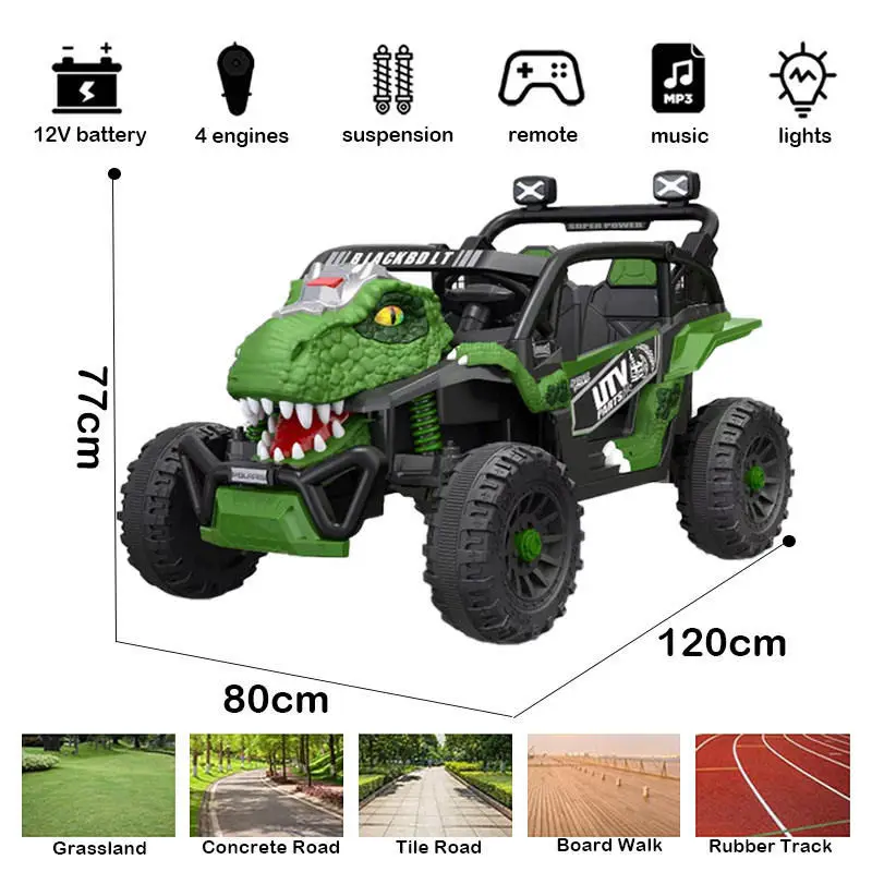 Popular Jurassic World 2 Seats Electric Car Kids Four-wheel Off-road UTV Dinosaur Toy Children 12V Battery Ride on Car — image 5