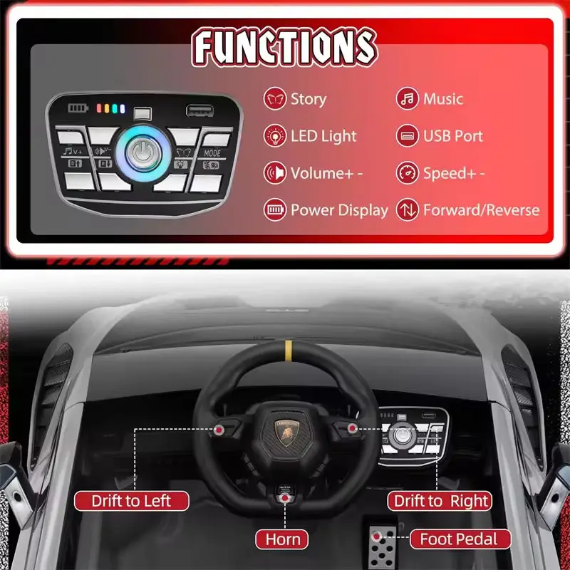 Licensed Lamborghini Huracan STO 24 Volt Kids Drift Ride on Car With Remote Control Lamborghini Electric Car for Kids — image 5