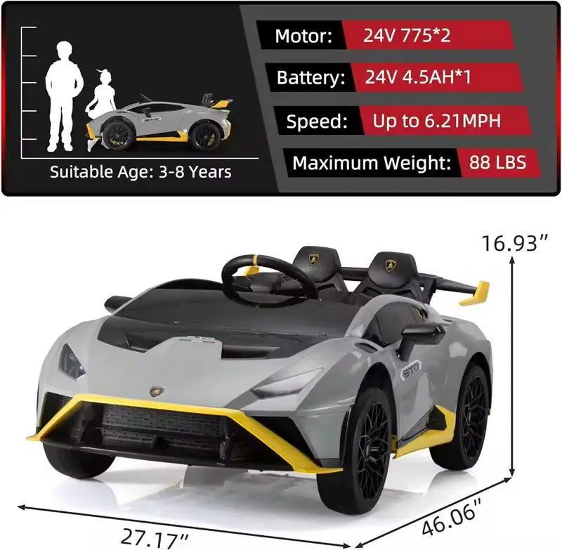 Licensed Lamborghini Huracan STO 24 Volt Kids Drift Ride on Car With Remote Control Lamborghini Electric Car for Kids — image 6