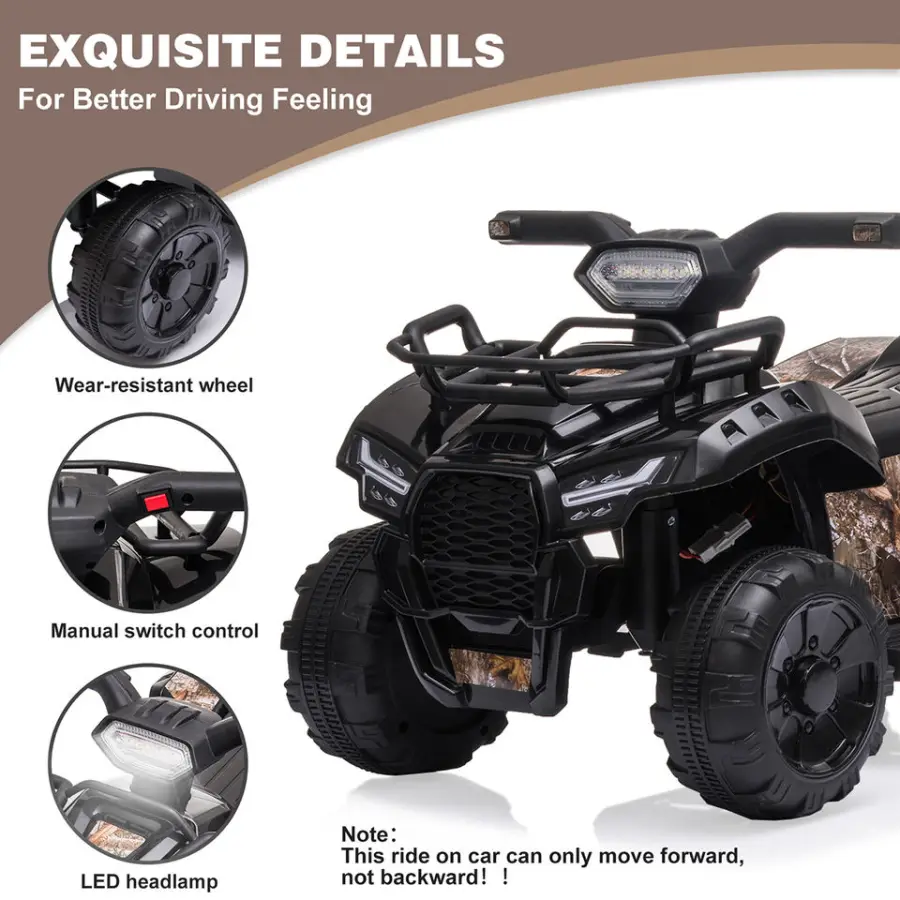 Kids Electric Ride on ATV,6V Battery Headlights, MP3, USB, Volume Control, Best Gifts for 18-36 Months Boys Girls Black — image 5