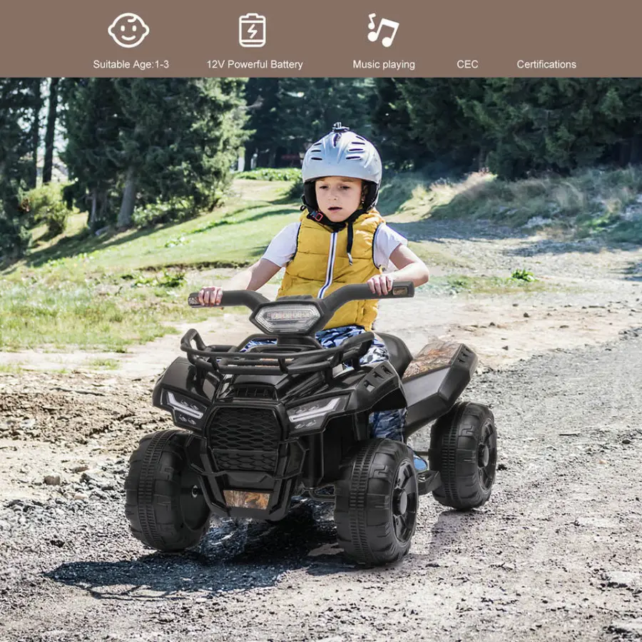 Kids Electric Ride on ATV,6V Battery Headlights, MP3, USB, Volume Control, Best Gifts for 18-36 Months Boys Girls Black — image 3