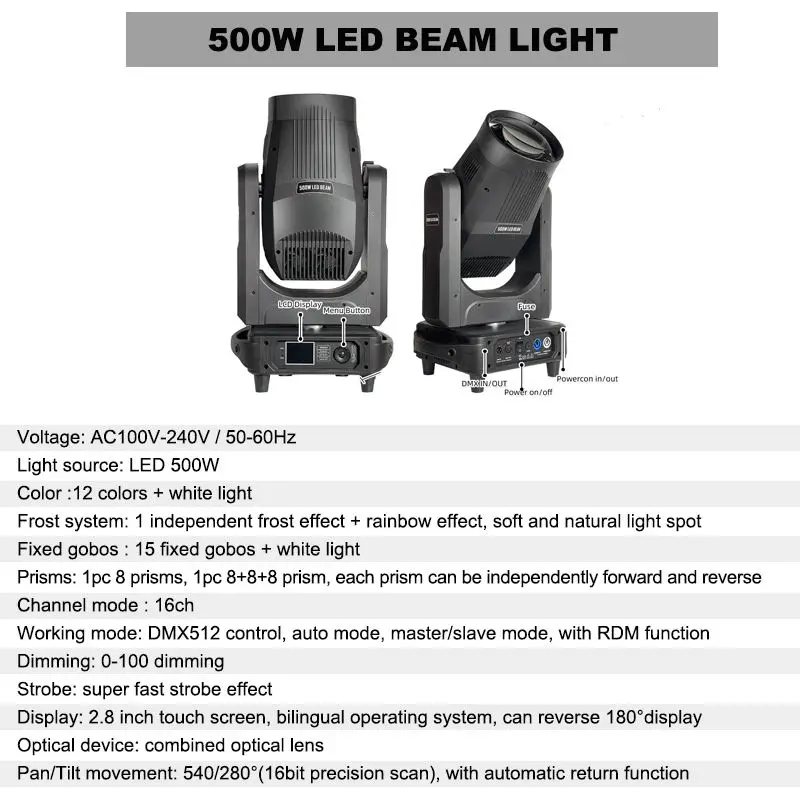 AOPU LED 500W Moving Head Beam With Super Fast Strobe Effect Light Stage Lights Led Moving Head Light for Concert Club DJ Disco — image 3