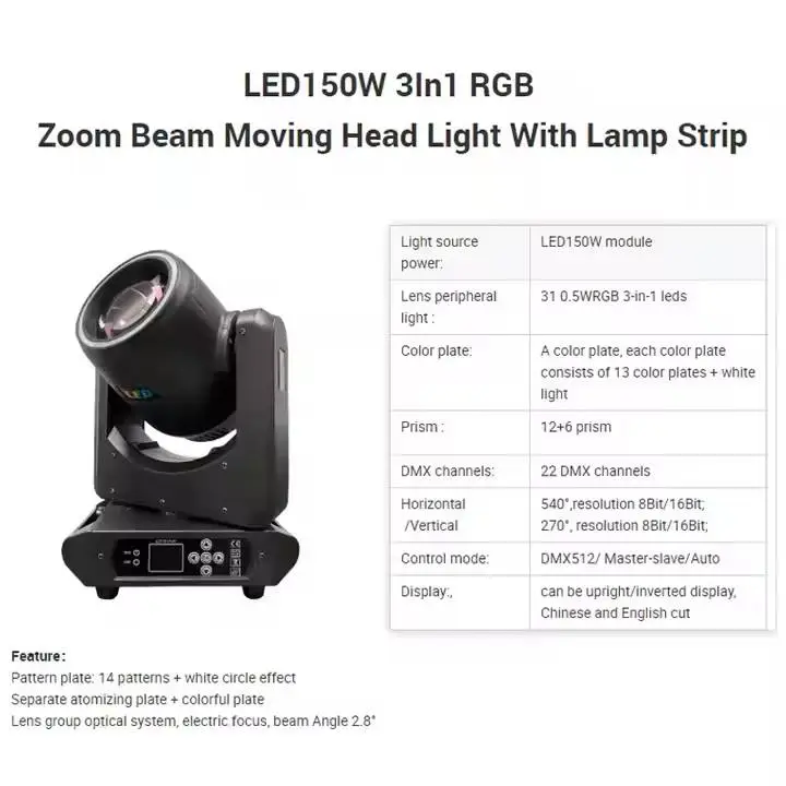 AOPU 150W LED Beam Moving Head Light With Strip 14 Patterns Sharpy Light Moving Head 150w for DJ Disco Club Party — image 3