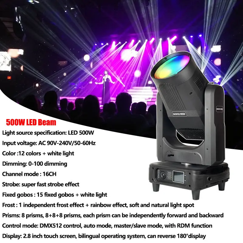 AOPU 500W LED Moving Head Prism Beam Light Stage Lighting Equipment Beam LED Moving Head Light for Concert Club — image 3