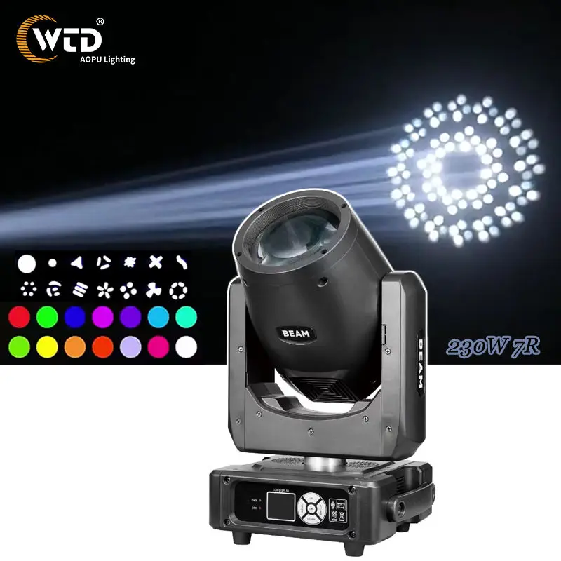 AOPU Mini Beam 230W Movng Head Stage Light Patterns Beam Light With Pattern for DJ Disco Concert 7R230W Moving Headlight — view 1