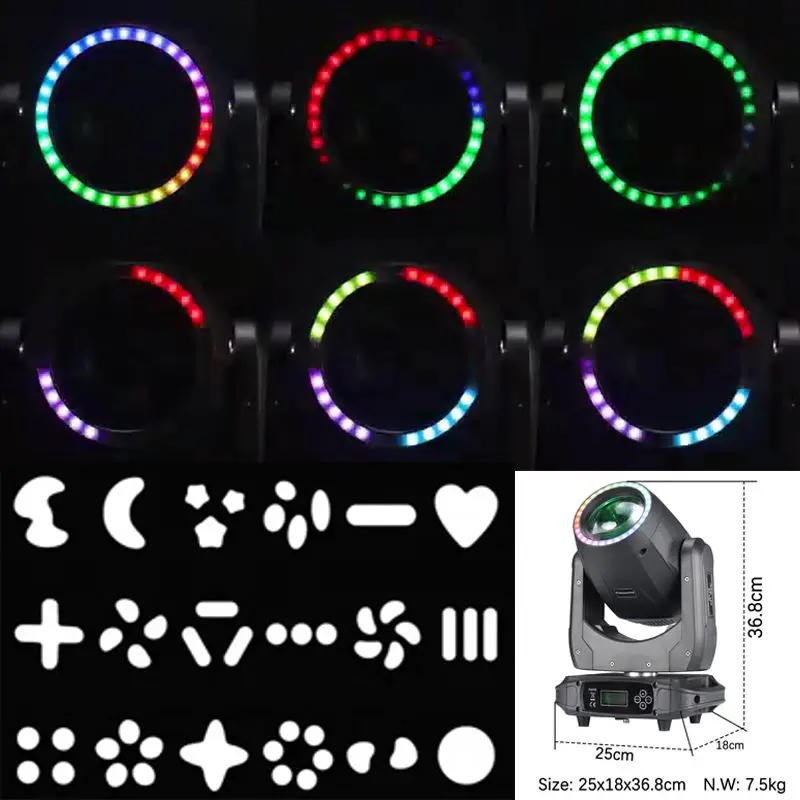 AOPU 150W Beam Light Amd 30PcsX0.2W RGB 3IN1 LED RING 8 Prism LED 150W Moving Head Beam Stage Light for Concert — image 5