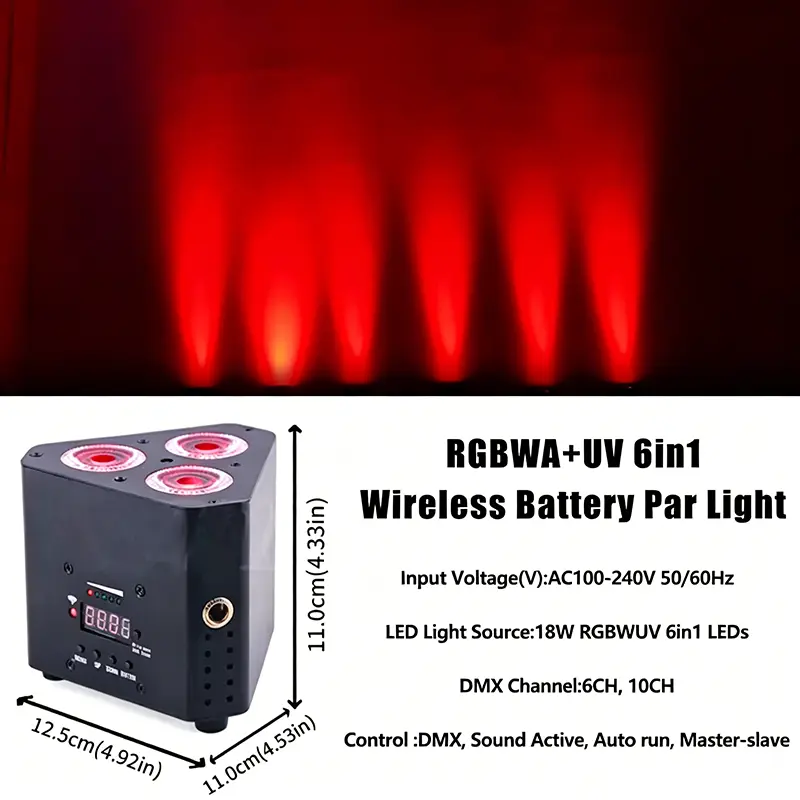 AOPU Sale by Bulk 3x18W RGBWA+UV 6 in 1 Battery Uplights Par Light Led Wireless Par Lights LED Stage Light for Wedding DJ Club — image 3