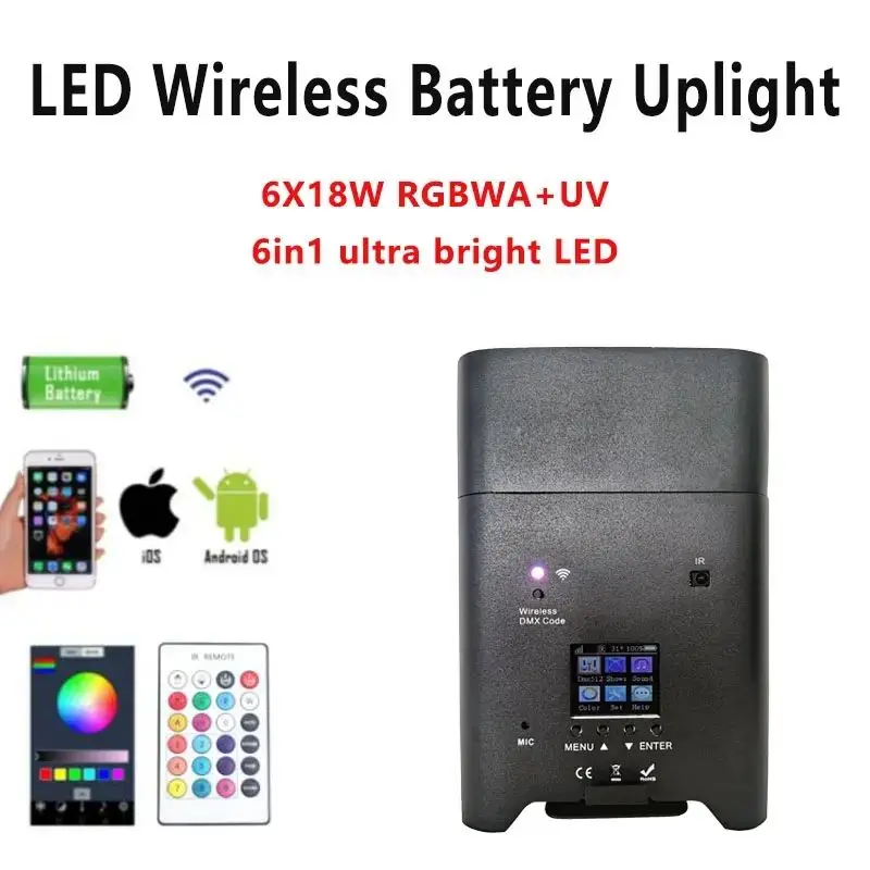 AOPU RGBWA UV Pae 6In1 Uplights Battery Wireless Stage Lighting Battery Power LED Par Light for Hall Events — image 3