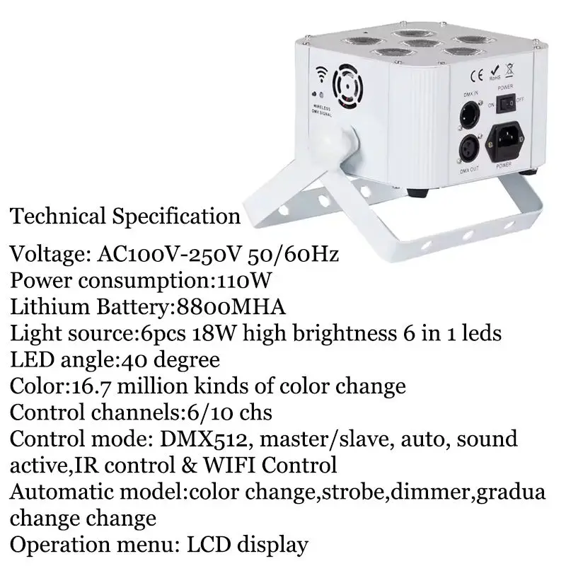 AOPU Wireless Control Uplight 6*18w LED Par Light Rgbaw+uv 6in1 Battery Uplight for Wedding Backdrop Wholesale — image 4