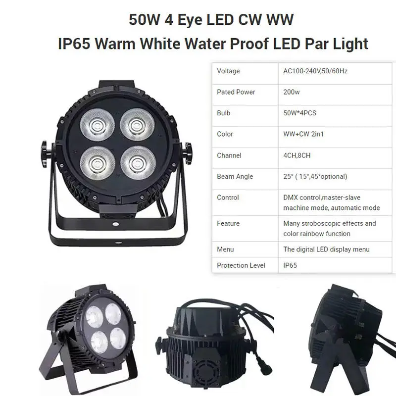 AOPU 4 Eye Light 4*50W Par LED CW WW IP65 Warm White Water Proof LED Par Light — image 3