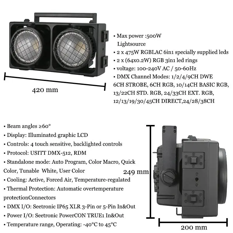 Outdoor Waterproof 500W RGBLAC OUTDOOR LED BLINDER LIGHT P65 Piecable for Concerts Party Concerts Outdoor Weddings — image 3