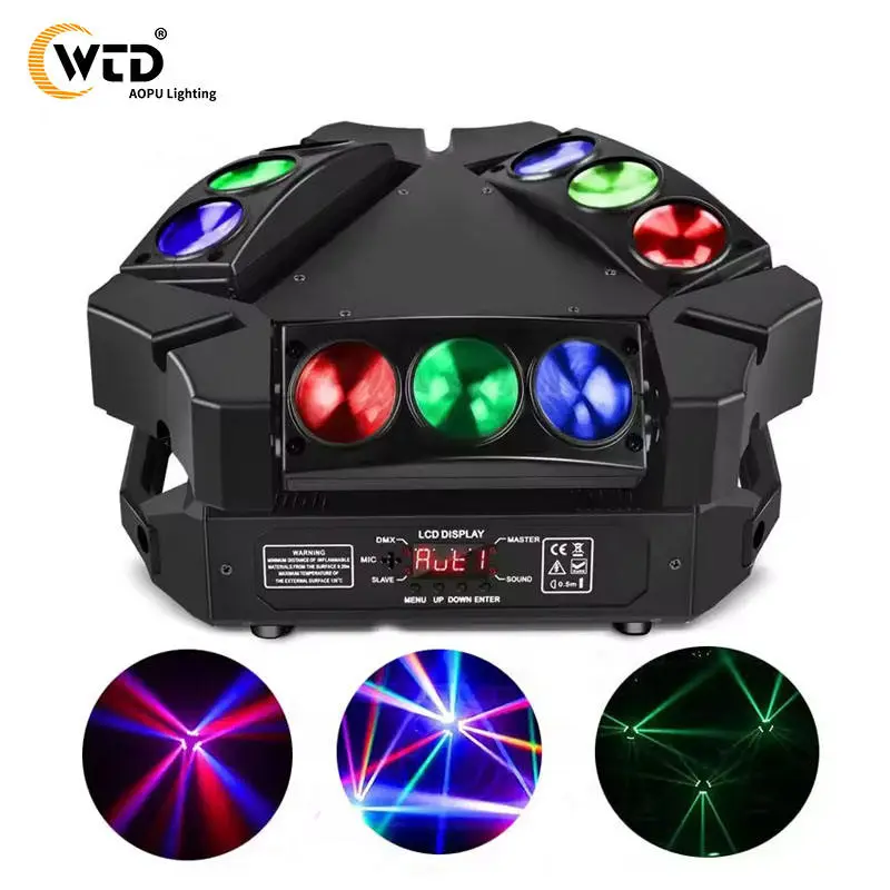 AOPU Hot Sale LED 9x10W RGBW DMX512 Beam Shaking Head DJ Party Disco LED Stage Light Spider Light — view 1
