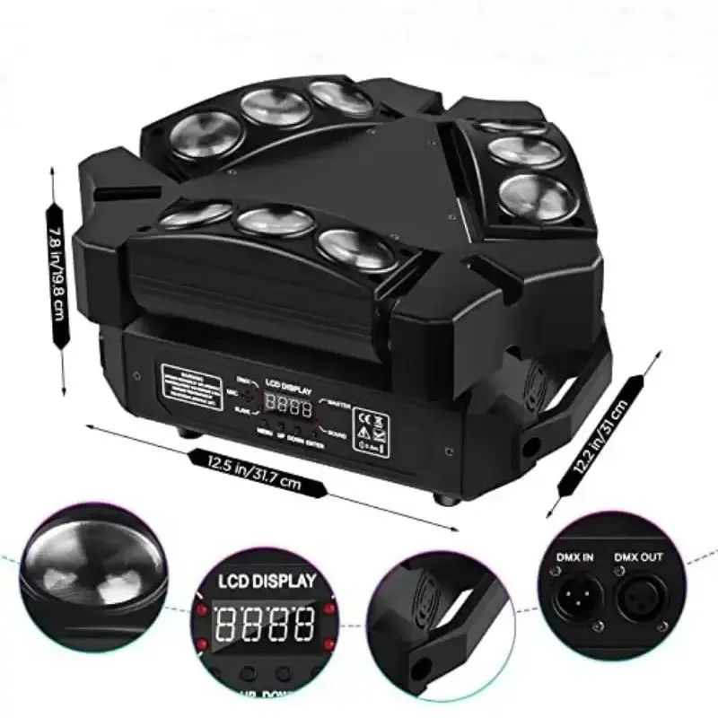 AOPU Hot Sale LED 9x10W RGBW DMX512 Beam Shaking Head DJ Party Disco LED Stage Light Spider Light — image 3