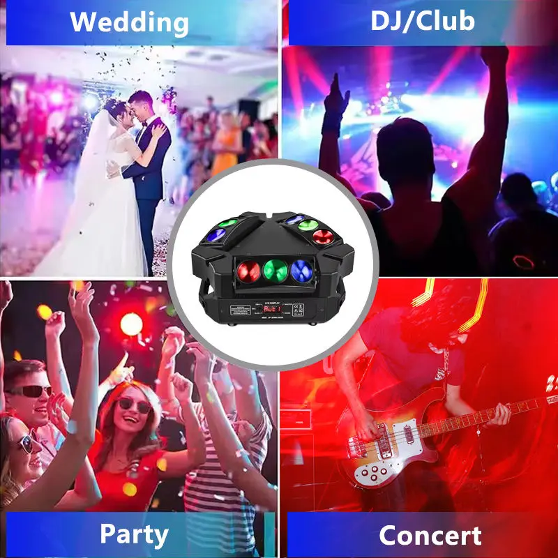 AOPU Hot Sale LED 9x10W RGBW DMX512 Beam Shaking Head DJ Party Disco LED Stage Light Spider Light — image 6