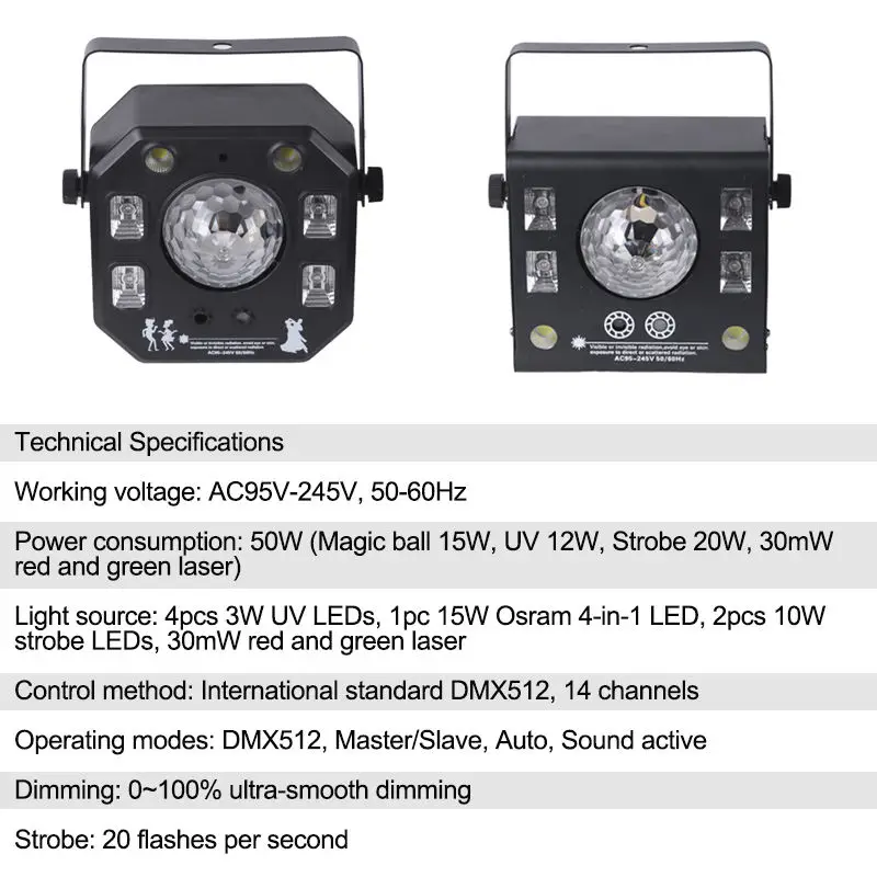 AOPU 50W RGBW Magic Ball Light Purple Light With Strobe Effect Red and Green Laser Lights for Night Club Bar Paerty — image 4