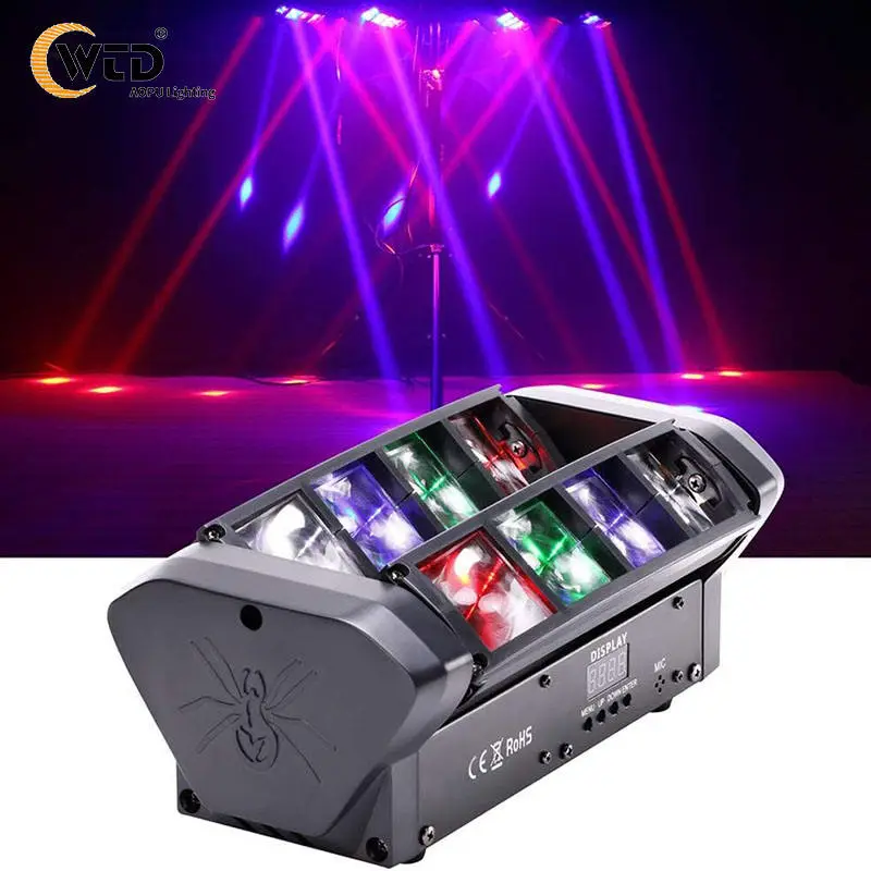 AOPU Hot Sale 8pcs 3W DMX512 Base Disco Led Mini Spider Beam Rotating Moving Head Light for DJ Stage Beam Lights — view 1