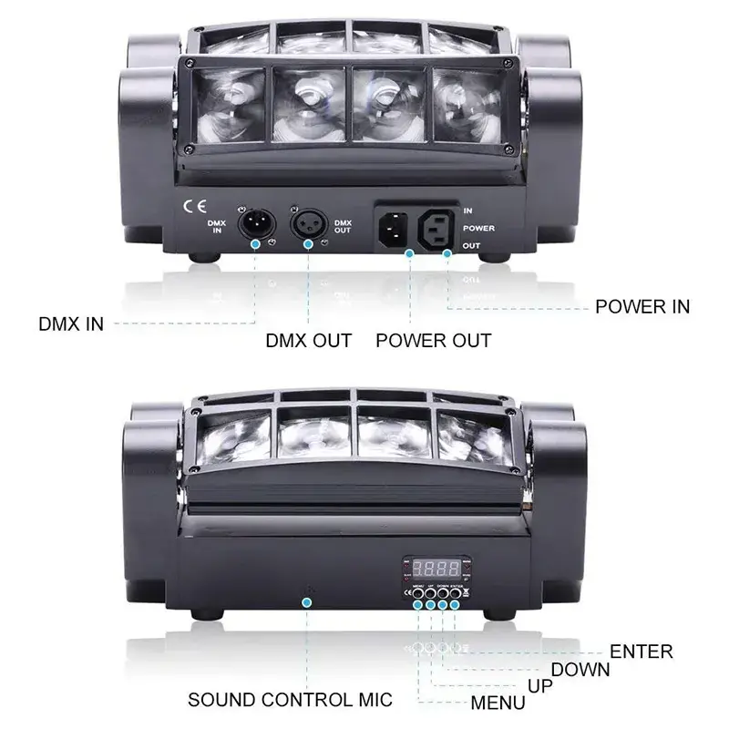 AOPU Hot Sale 8pcs 3W DMX512 Base Disco Led Mini Spider Beam Rotating Moving Head Light for DJ Stage Beam Lights — image 3