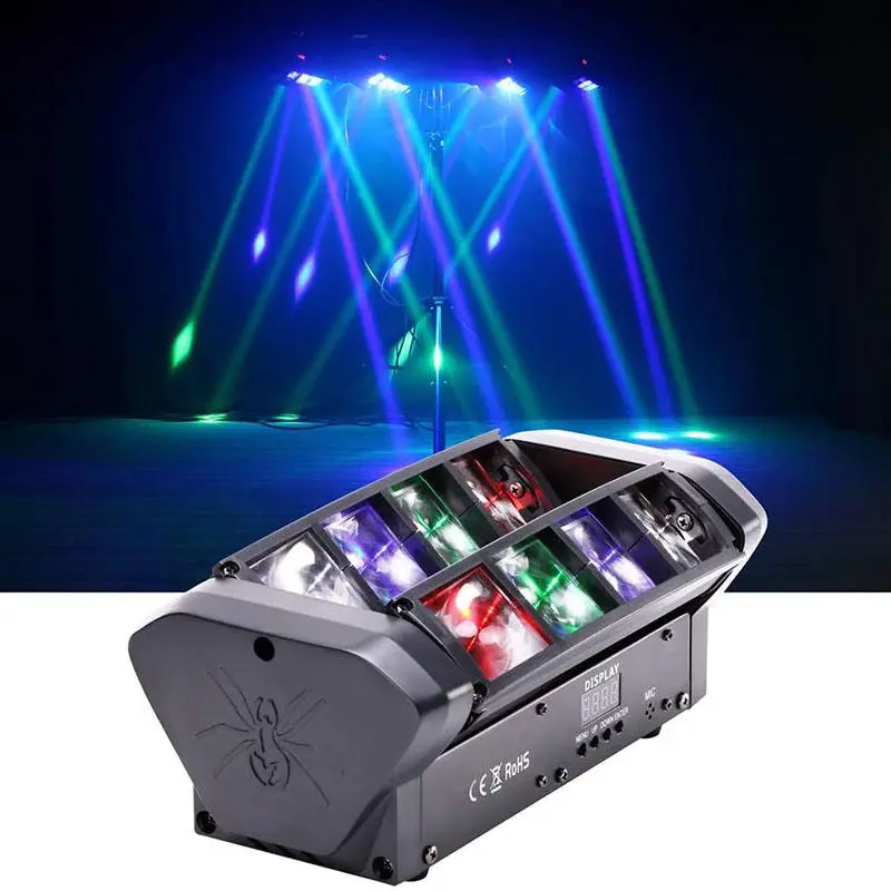 AOPU Hot Sale 8pcs 3W DMX512 Base Disco Led Mini Spider Beam Rotating Moving Head Light for DJ Stage Beam Lights — image 4