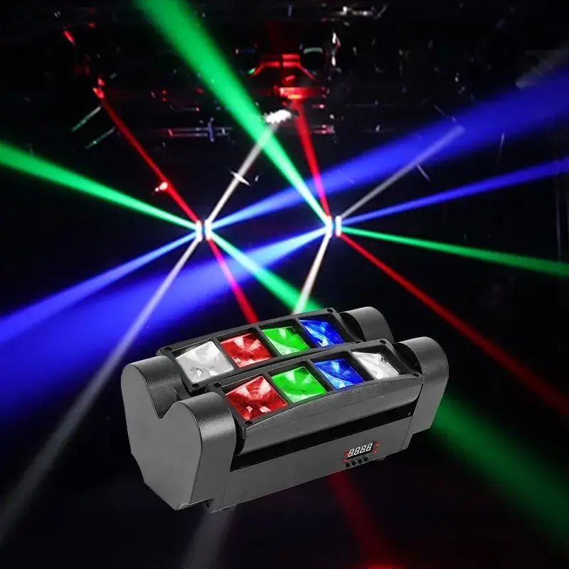 AOPU Hot Sale 8pcs 3W DMX512 Base Disco Led Mini Spider Beam Rotating Moving Head Light for DJ Stage Beam Lights — image 5