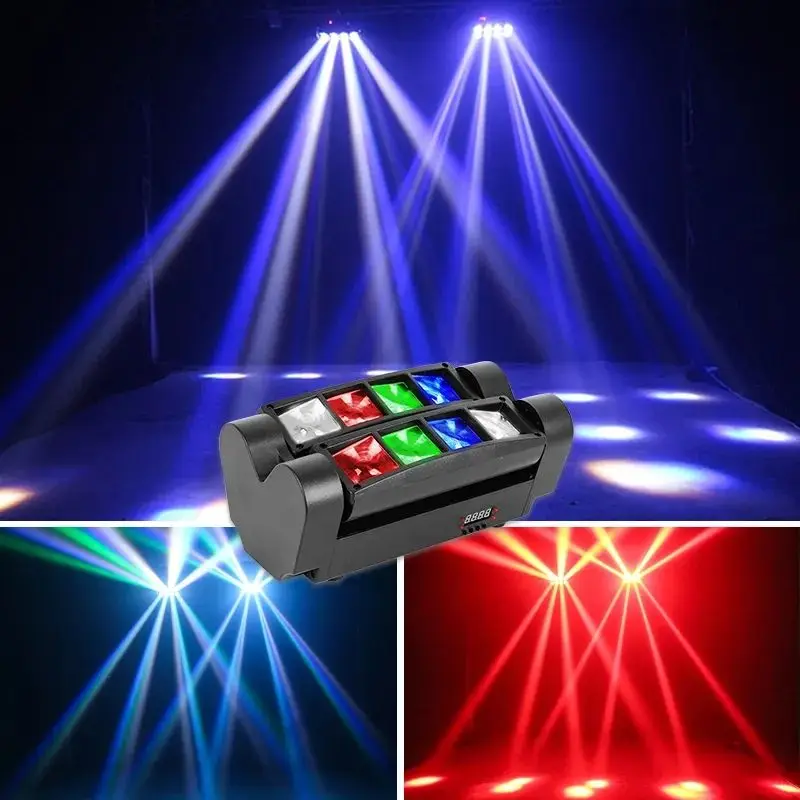 AOPU Hot Sale 8pcs 3W DMX512 Base Disco Led Mini Spider Beam Rotating Moving Head Light for DJ Stage Beam Lights — image 6