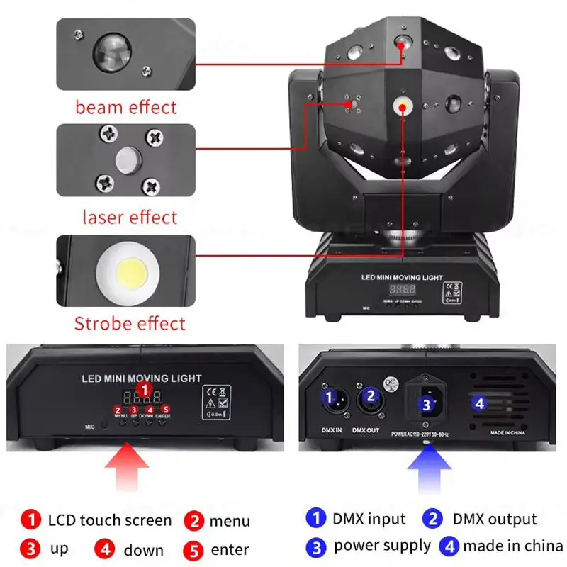 3W*16PCS 3 in 1 RGBW LED Disco Laser Stage Lights Strobe Laser LED Moving Head Light for DJ Party Light Laser — image 5