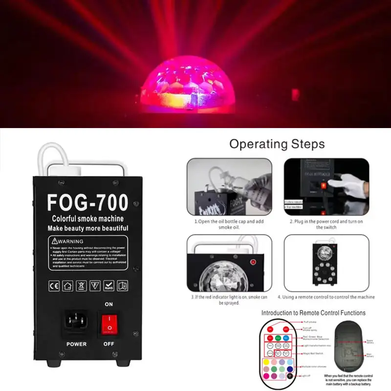 AOPU 700W Crystal Ball Effect Fog Smoke Machine Stage Light Wth Remote Control DJ Smoke Machine — view 3